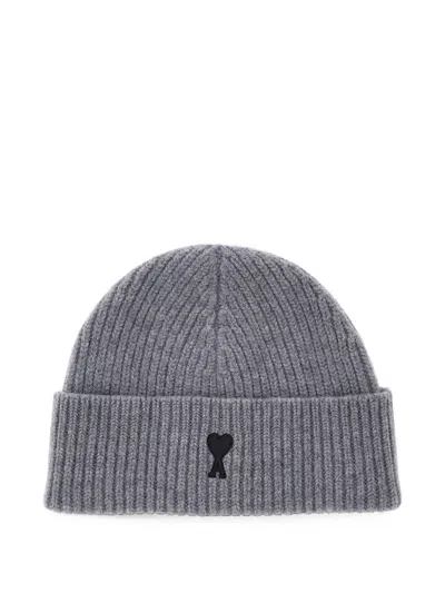Ami Alexandre Mattiussi Beanie With Ami De Coeur Logo And Soft Fabric In Grey Unisex In Gray