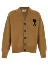 Ami Alexandre Mattiussi Ami Felted Merino Wool Cardigan With Inlaid Heart Motif In Brown