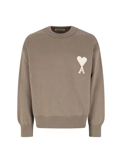 Ami Alexandre Mattiussi Ami Paris Wool And Cotton Crewneck Ami De Coeur Sweater In Animal Print