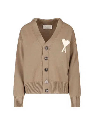Ami Alexandre Mattiussi Beige Ami De Coeur Wool Cardigan In Multi