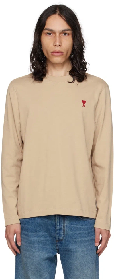 Ami Alexandre Mattiussi Beige Ami De Cœur Long Sleeve T-shirt In Champagne/265