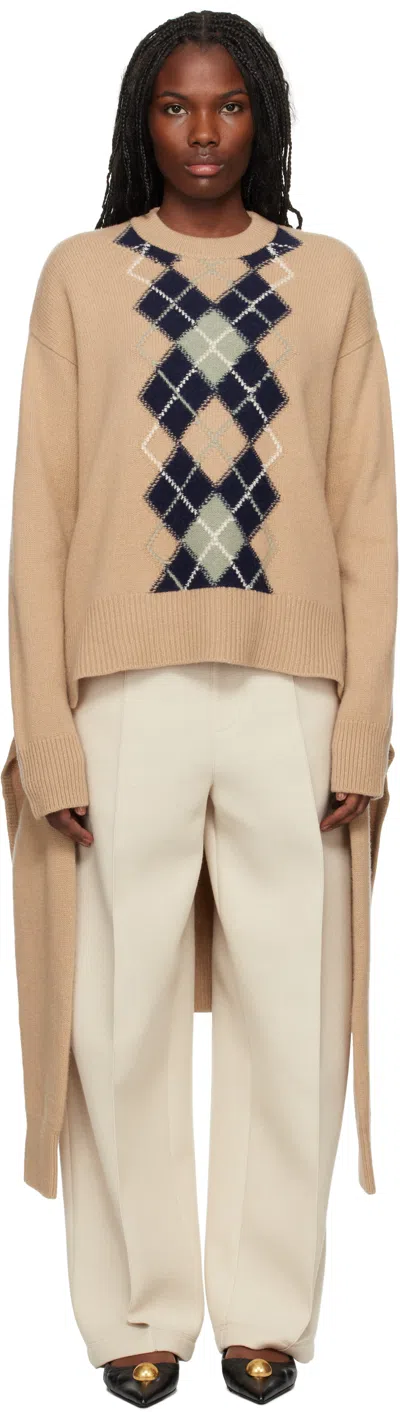 Ami Alexandre Mattiussi Beige Argyle Double Sweater In Navy/green Aqua/nude
