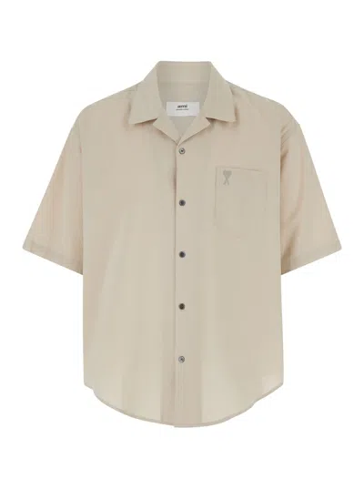 Ami Alexandre Mattiussi Beige Bowling Shirt With Adc Embroidery In Cotton Man