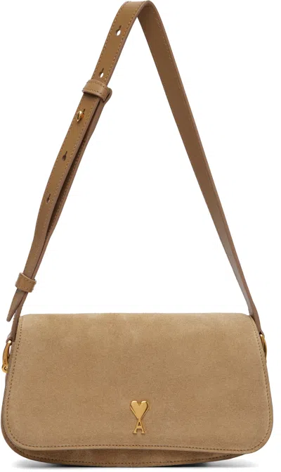 Ami Alexandre Mattiussi Beige Calfskin Leather Paris Paris Shoulder Bag