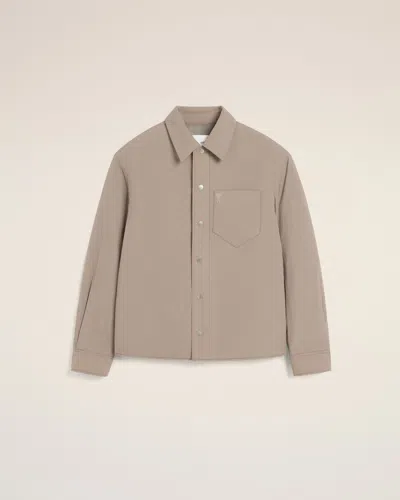 Ami Alexandre Mattiussi Beige Canvas Padded Ami De Coeur Overshirt Grey In Ash