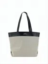 Ami Alexandre Mattiussi Beige Canvas Tote Bag With Black Leather Trim In White
