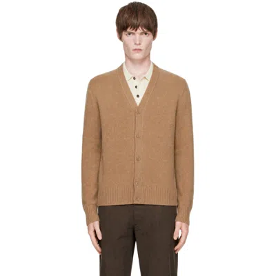 Ami Alexandre Mattiussi Logo-embroidered Cashmere And Wool-blend Cardigan In Brown