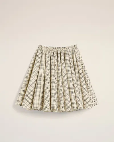 AMI ALEXANDRE MATTIUSSI BEIGE CHECKED WOOL SKIRT WITH GODETS WHITE
