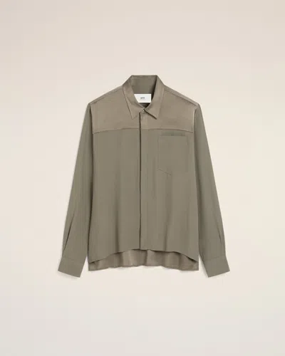 Ami Alexandre Mattiussi Beige Contrasted Top Long Sleeve Shirt Grey In Ash