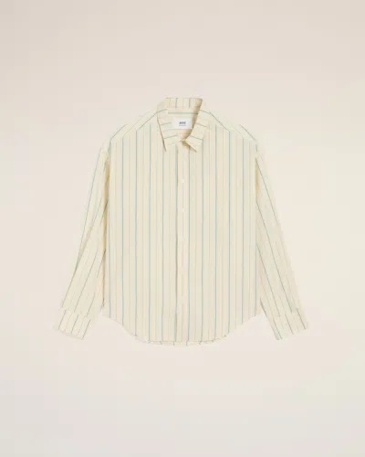 Ami Alexandre Mattiussi Beige Cotton Ami De Coeur Boxy Fit Striped Shirt Beige In Neutral