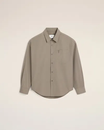 Ami Alexandre Mattiussi Beige Cotton Ami De Coeur Boxy Shirt Grey In Ash