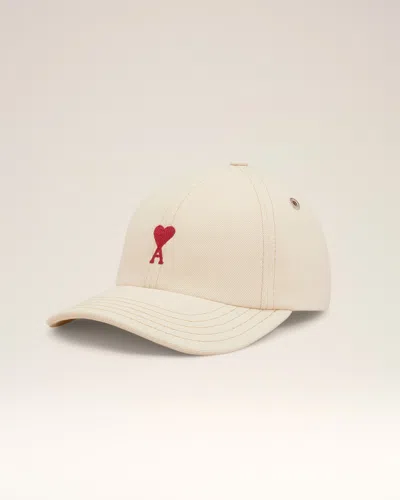 Ami Alexandre Mattiussi Beige Cotton Ami De Coeur Embroidery Cap White In White Cream