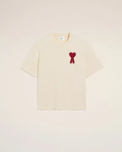 Ami Alexandre Mattiussi Beige Cotton Ami De Coeur Patch T-shirt White In White Cream
