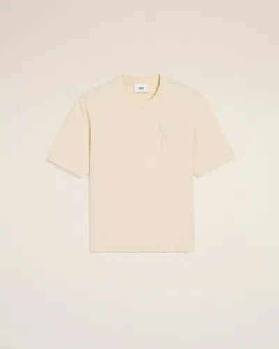 AMI ALEXANDRE MATTIUSSI BEIGE COTTON AMI DE COEUR PATCH T-SHIRT WHITE