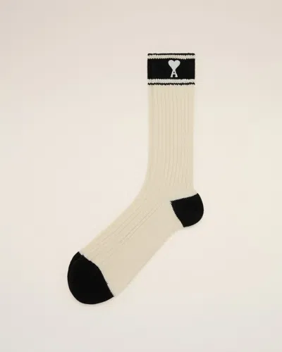 AMI ALEXANDRE MATTIUSSI BEIGE COTTON AMI DE COEUR STRIPED SOCKS WHITE