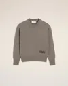 Ami Alexandre Mattiussi Beige Cotton Ami Embroidered Crewneck Sweater Grey In Ash