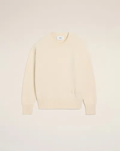 Ami Alexandre Mattiussi Beige Cotton Ami Embroidered Crewneck Sweater White In White Cream