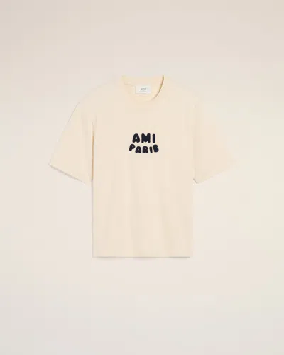 AMI ALEXANDRE MATTIUSSI BEIGE COTTON AMI PARIS PATCH T-SHIRT WHITE