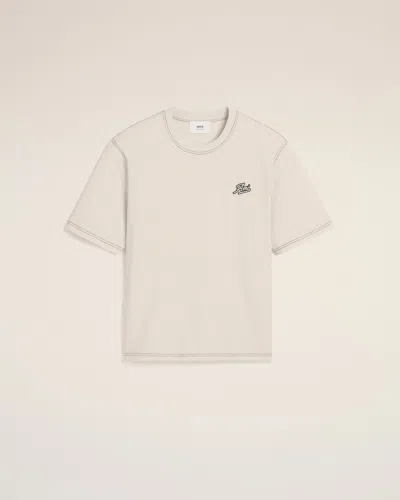 Ami Alexandre Mattiussi Beige Cotton Ami Signature T-shirt White In White Cream