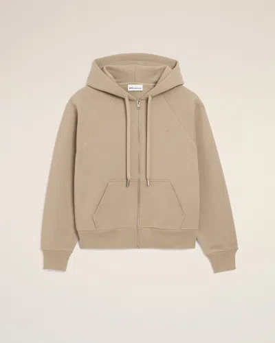 Ami Alexandre Mattiussi Beige Cotton Embossed Ami De Coeur Zipped Hoodie Beige In Brown