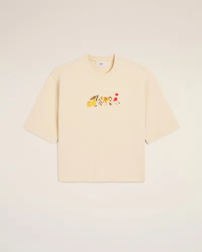 Ami Alexandre Mattiussi Beige Cotton Floral Ami Patch T-shirt Beige In Cream