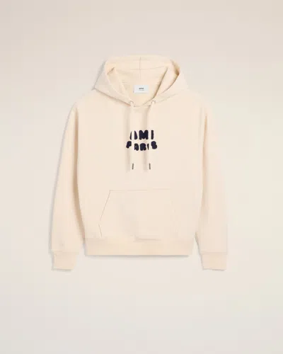 AMI ALEXANDRE MATTIUSSI BEIGE COTTON HOODIE WITH AMI PARIS PATCH WHITE