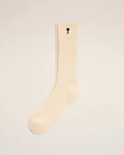 Ami Alexandre Mattiussi Beige Cotton Socks With Ami De Coeur White In Ivory
