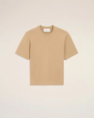 Ami Alexandre Mattiussi Beige Cotton T-shirt With Embossed Ami De Coeur Beige In Nude