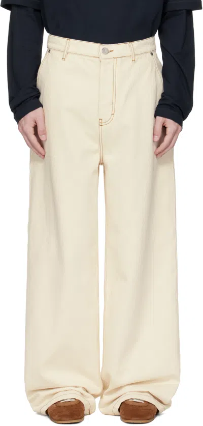 Ami Alexandre Mattiussi Beige Cotton Wide Fit Jeans In White