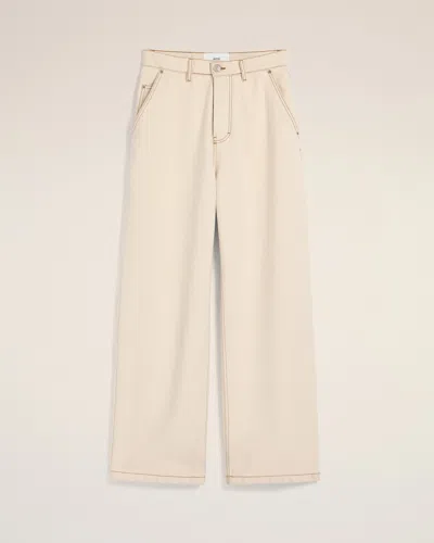 Ami Alexandre Mattiussi Beige Cotton Wide Fit Jeans White In Multicolor