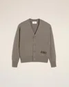 Ami Alexandre Mattiussi Beige Cotton Wool Ami Embroidered Cardigan Grey In Ash