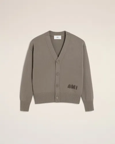 Ami Alexandre Mattiussi Beige Cotton Wool Ami Embroidered Cardigan Grey In Ash