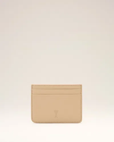 Ami Alexandre Mattiussi Beige Cowhide Leather Card Holder With Ami De Coeur Beige In Neutral
