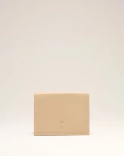 Ami Alexandre Mattiussi Beige Cowhide Leather Trifold Wallet With Ami De Coeur Beige In Mastic Beige