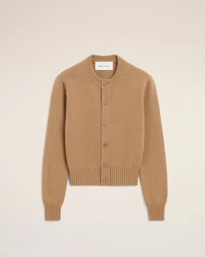 Ami Alexandre Mattiussi Beige Crewneck Cashmere Cardigan With Ami De Coeur Brown
