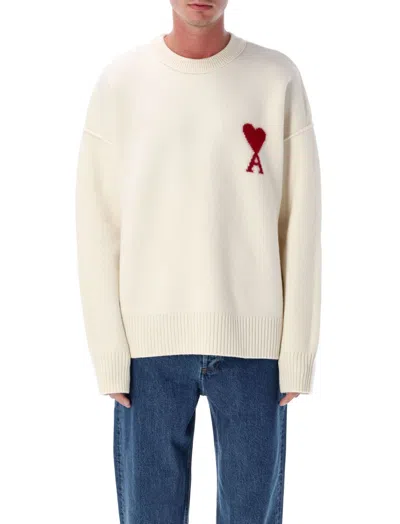 AMI ALEXANDRE MATTIUSSI BEIGE CREWNECK LOGO PULLOVER