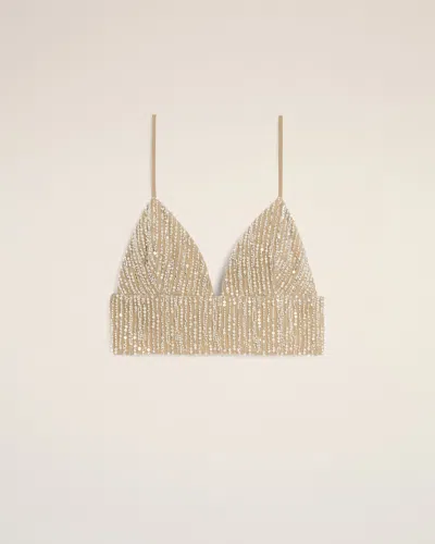 Ami Alexandre Mattiussi Beige Cropped Top With Sequin Embroidery Beige In Neutral