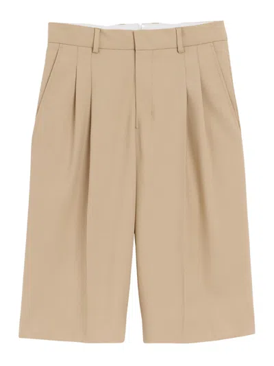 Ami Alexandre Mattiussi Beige Front Darts Wool Shorts In Brown