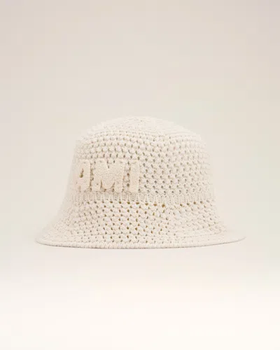 AMI ALEXANDRE MATTIUSSI BEIGE KNIT AMI PATCH BUCKET HAT WHITE