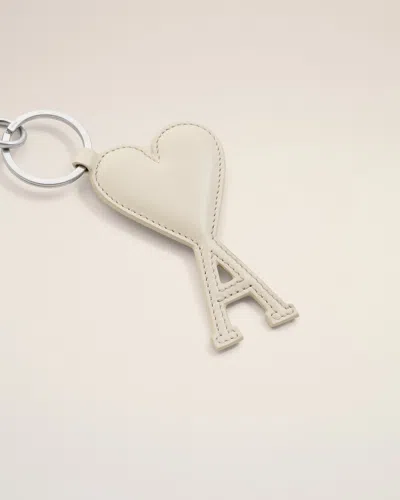 Ami Alexandre Mattiussi Beige Leather Ami De Coeur Keyring White