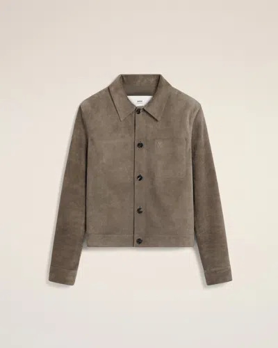 Ami Alexandre Mattiussi Beige Leather Buttoned Jacket Grey In Brown