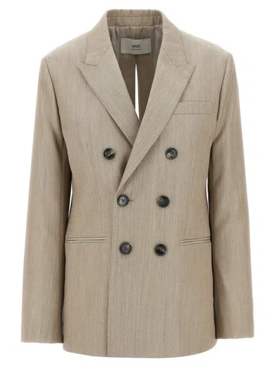 AMI ALEXANDRE MATTIUSSI BEIGE MAXI SPLIT BLAZER