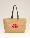 Ami Alexandre Mattiussi Logo-patch Tote Bag In Natural / Red