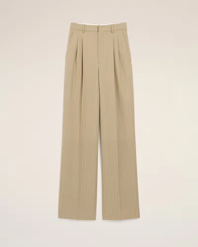 Ami Alexandre Mattiussi Beige New Wool High Waist Wide Trousers Beige In Brown
