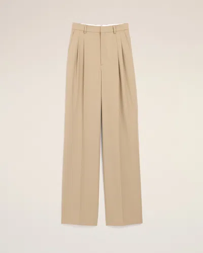 Ami Alexandre Mattiussi Beige New Wool High Waist Wide Trousers With Two Pleats Beige In Brown