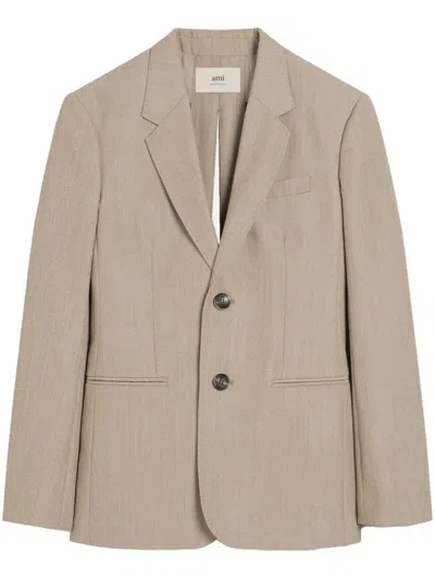 Ami Alexandre Mattiussi Beige Rear-slit Blazer With Notched Lapels In Multi