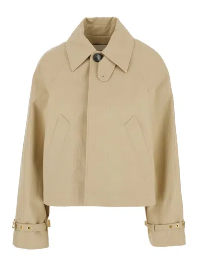 AMI ALEXANDRE MATTIUSSI BEIGE TRENCH COAT WITH CLASSIC COLLAR AND FRONT CONCEALED BUTTON CLOSURE IN COTTON WOMAN