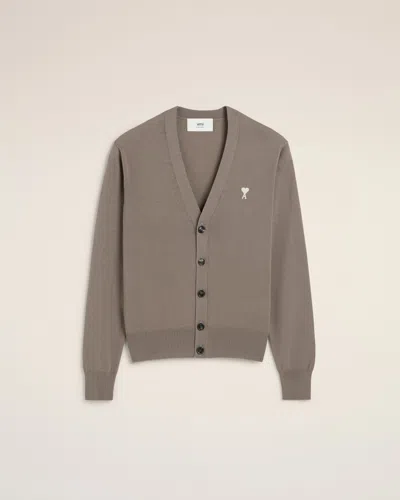 Ami Alexandre Mattiussi Beige Wool Ami De Coeur Cardigan Grey In Ash