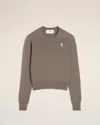 Ami Alexandre Mattiussi Beige Wool Ami De Coeur Crew Neck Sweater Grey In Ash