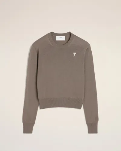 AMI ALEXANDRE MATTIUSSI BEIGE WOOL AMI DE COEUR CREW NECK SWEATER GREY